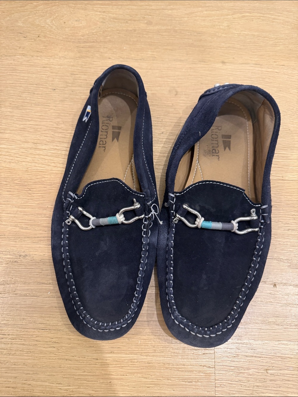 Roma Navy Suede Slip-On Loafers with Silver Bit